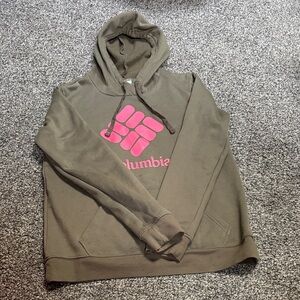 Columbia Khaki Hoodie with Pink Emblem